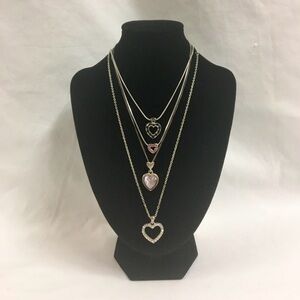 4 pcs Silver and Pink Heart Shapw Necklaces - Women Jewelry
